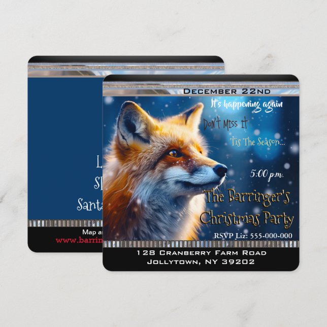 Erstes Snow Fox Jährliches Weihnachtsfest-Party Einladung (Vorne/Hinten)