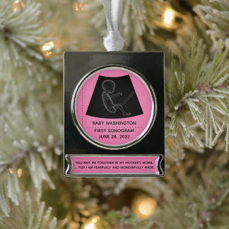 Erstes Sonogramm für Baby - anpassbar Banner-Ornament Silber