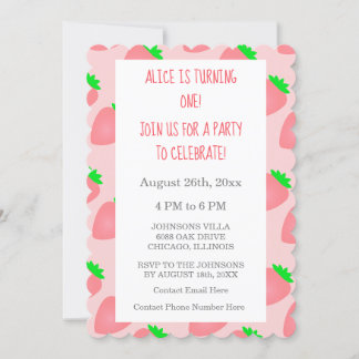 Erstes Strawberry Pink Baby Girl Cool Einladung