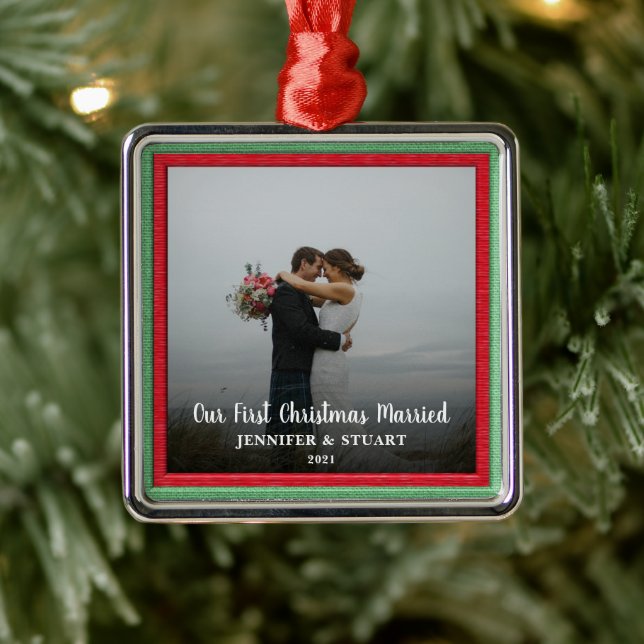 Erstes verheiratetes Foto Ornament Aus Metall (Baum)
