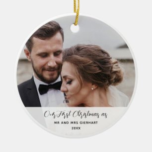 Erstes Verheiratetes Foto zu Weihnachten Elegante  Keramik Ornament