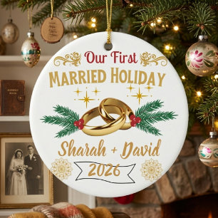 Erstes verheiratetes Weihnachten Benutzerdefinier Keramik Ornament