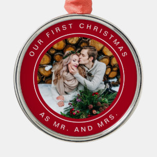 Erstes verheiratetes Weihnachten   rot und Weiß Ornament Aus Metall