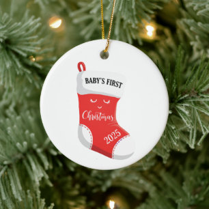 Erstes Weihnachten 2025 Süßes Kawaii Gesicht Keramik Ornament