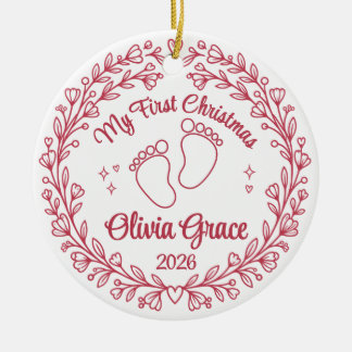 Erstes Weihnachten 2026 Baby Mädchen Fußabdrücke Keramik Ornament