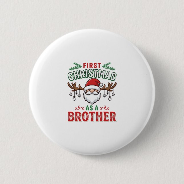 Erstes Weihnachten als Bruder Santa Gnome Button (Vorderseite)