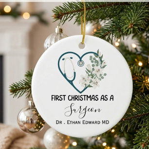 Erstes Weihnachten als Chirurg, Arzt individuell Keramik Ornament