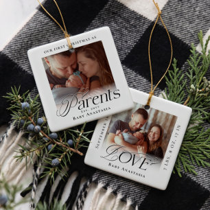 Erstes Weihnachten als Eltern Baby-Foto-Andenken Keramikornament
