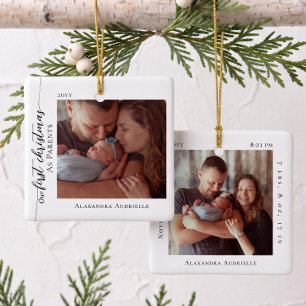 Erstes Weihnachten als Eltern Baby-Foto-Geburtssta Keramikornament