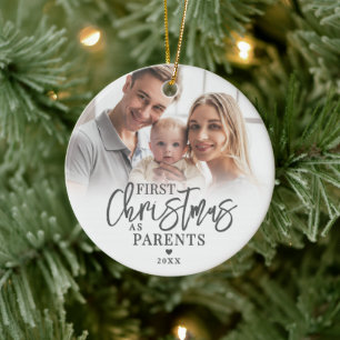 Erstes Weihnachten als Eltern Baby-Foto Keramik Ornament
