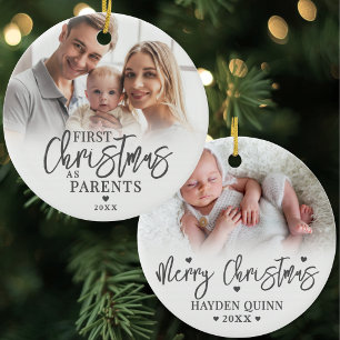 Erstes Weihnachten als Eltern Baby-Foto Keramik Ornament
