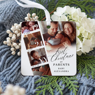 Erstes Weihnachten als Eltern Baby-Fotocollage Ornament Aus Metall