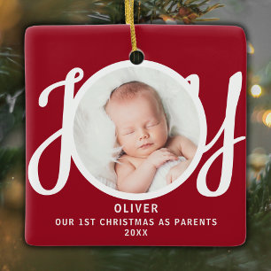 Erstes Weihnachten als Eltern Foto-Andenken Rot Keramikornament