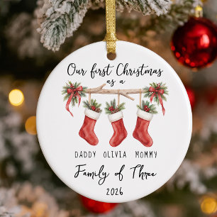 Erstes Weihnachten als Familie mit drei Personen W Keramik Ornament
