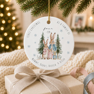 Erstes Weihnachten als Familie mit vier Hasen Keramik Ornament