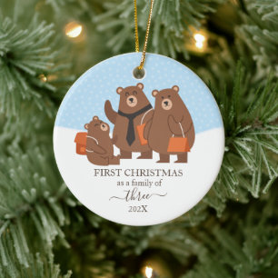 Erstes Weihnachten als Familie zu dritt mit Bär Keramik Ornament