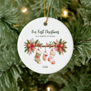 Erstes Weihnachten als Familie zu Dritt Personalis Keramik Ornament