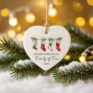 Erstes Weihnachten als Familie zu Viert Keramik Ornament