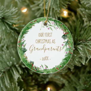 Erstes Weihnachten als Großeltern Baby-Foto in Gol Keramik Ornament