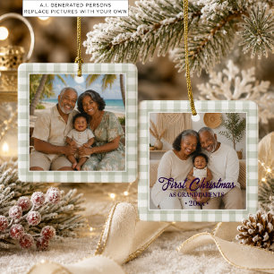 Erstes Weihnachten als Großeltern Foto Sage Gingha Keramikornament