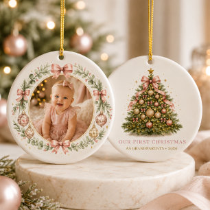 Erstes Weihnachten als Großeltern Mädchen Schleife Keramik Ornament