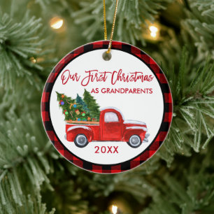 Erstes Weihnachten als Großeltern Rot Kariert mit Keramik Ornament