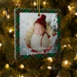 Erstes Weihnachten als Großeltern Rotes Karo Foto Keramikornament