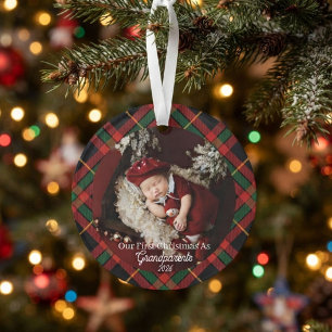Erstes Weihnachten als Großeltern Rotes Karo Foto Ornament