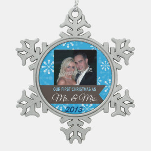 Erstes Weihnachten als Herr u. Frau Customizable Schneeflocken Zinn-Ornament