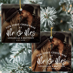 Erstes Weihnachten als Herr und Frau Foto Keramikornament
