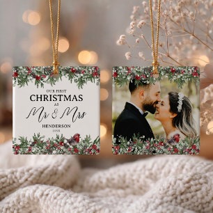 Erstes Weihnachten als Herr und Frau Foto Keramikornament