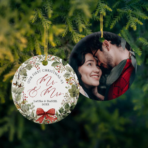 Erstes Weihnachten als Herr und Frau Foto-Ornament Keramik Ornament