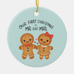 Erstes Weihnachten als Herr und Frau Lebkuchen-Sch Keramik Ornament