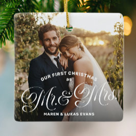Erstes Weihnachten als Herr und Frau neuvermählte Keramikornament