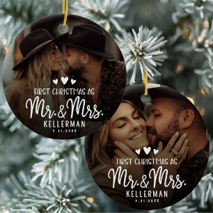 Erstes Weihnachten als Herr und Frau Paar Foto Keramik Ornament