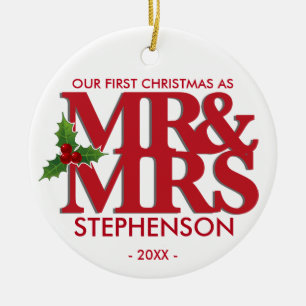 Erstes Weihnachten als Herr und Frau verheiratete Keramik Ornament
