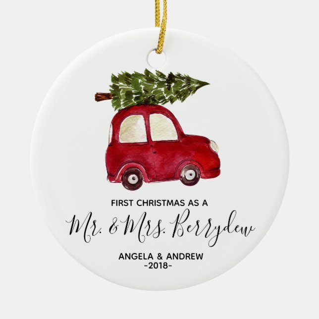 Erstes Weihnachten als Herr und Frau Verzierung Keramik Ornament (Vorne)