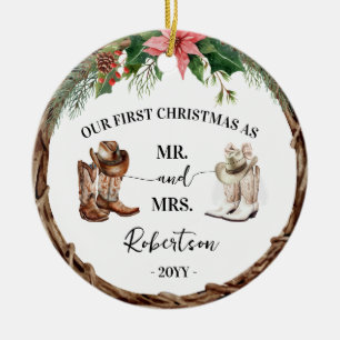 Erstes Weihnachten als Herr und Frau Western Cowbo Keramik Ornament