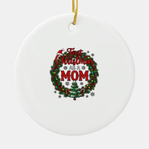 Erstes Weihnachten als Mama Kiefern-Kranz Baum Keramik Ornament