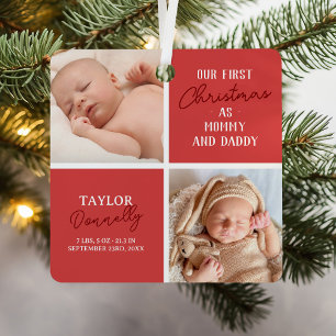 Erstes Weihnachten als Mami Daddy Rotes Foto Ornament Aus Metall