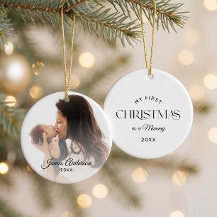 Erstes Weihnachten als Mami Einzelnes Foto Name Keramik Ornament