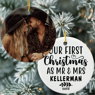Erstes Weihnachten als Mr. und Mrs. Foto nach der Keramik Ornament