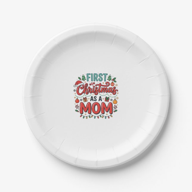 Erstes Weihnachten als Mutter-Feiertagsdesign Pappteller (Vorderseite)