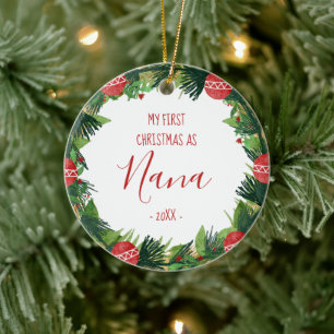 Erstes Weihnachten als Nana Baby-Foto-Kranz Keramik Ornament