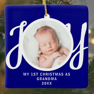 Erstes Weihnachten als Oma Foto-Andenken Blau Keramikornament