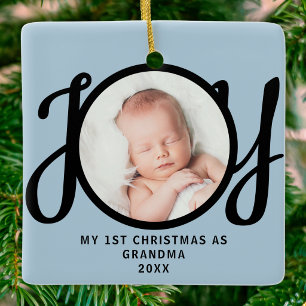 Erstes Weihnachten als Oma Foto Freude Blau Schwar Keramikornament