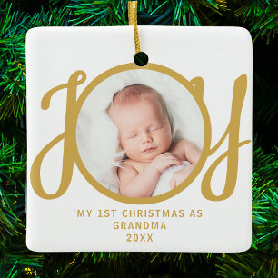 Erstes Weihnachten als Oma Foto Goldschrift Keramikornament