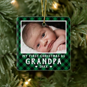 Erstes Weihnachten als Opa Baby Foto Kariert Keramikornament