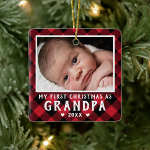 Erstes Weihnachten als Opa Baby-Foto Kariert Keramikornament
