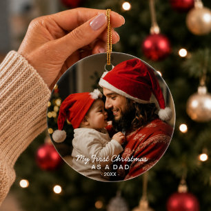 Erstes Weihnachten als Papa Foto-Ornament Keramik Ornament